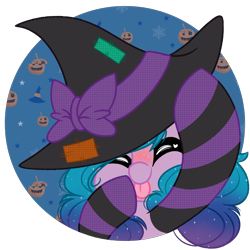 Size: 2000x2000 | Tagged: safe, artist:emberslament, izzy moonbow, pony, unicorn, g5, my little pony: a new generation, :p, blushing, clothes, cute, female, happy, hat, high res, izzybetes, mare, socks, solo, striped socks, tongue out, weapons-grade cute, witch hat
