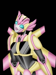 Size: 1125x1500 | Tagged: safe, artist:azure8azura, fluttershy, robot, g4, black background, female, flutterbot, simple background, solo, transformerfied, transformers