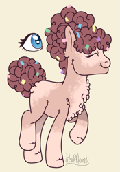 Size: 517x737 | Tagged: safe, artist:lilsoftlamb, pinkie pie, earth pony, pony, g4, alternate design, eyes closed, simple background, solo