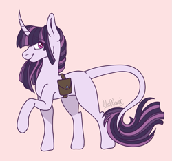 Size: 951x889 | Tagged: safe, artist:lilsoftlamb, twilight sparkle, pony, g4, alternate design, bag, curved horn, horn, saddle bag, simple background, solo