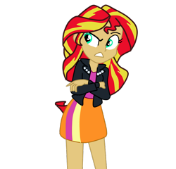 Size: 800x768 | Tagged: safe, artist:herusann, sunset shimmer, equestria girls, g4, my little pony equestria girls, clothes, crossed arms, female, frown, jacket, leather jacket, simple background, skirt, solo, transparent background