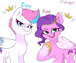 Size: 2048x1707 | Tagged: safe, artist:t-whiskers, pipp petals, zipp storm, pegasus, pony, g5, my little pony: a new generation, adorapipp, adorazipp, cute, duo, female, royal sisters (g5), siblings, sisters