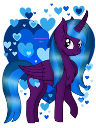Size: 720x960 | Tagged: safe, artist:madlilon2051, oc, oc only, alicorn, pony, alicorn oc, chest fluff, ear fluff, heart, horn, raised hoof, simple background, smiling, solo, transparent background, wings