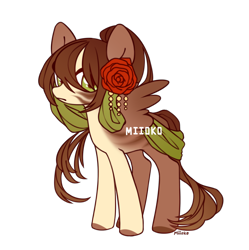 Size: 1230x1233 | Tagged: safe, artist:miioko, oc, oc only, pegasus, pony, flower, flower in hair, pegasus oc, rose, simple background, solo, transparent background, wings