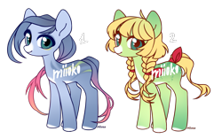 Size: 1891x1191 | Tagged: safe, artist:miioko, oc, oc only, earth pony, pony, braid, colored hooves, duo, earth pony oc, simple background, smiling, transparent background
