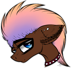 Size: 1387x1327 | Tagged: safe, artist:beamybutt, oc, oc only, earth pony, pony, bust, collar, ear fluff, ear piercing, male, piercing, simple background, solo, spiked collar, stallion, transparent background