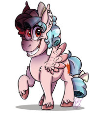Size: 700x940 | Tagged: safe, artist:milledpurple, cozy glow, pegasus, pony, g4, colored wings, ear fluff, evil grin, female, filly, grin, raised hoof, red eyes, shadow, signature, simple background, smiling, solo, spread wings, standing, tail, two toned wings, unshorn fetlocks, white background, wings