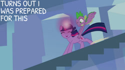 Size: 1280x720 | Tagged: safe, edit, edited screencap, editor:quoterific, screencap, spike, twilight sparkle, dragon, pony, unicorn, g4, season 3, the crystal empire, butt touch, cute, eyes closed, female, hand on butt, male, mare, open mouth, open smile, smiling, twiabetes, unicorn twilight