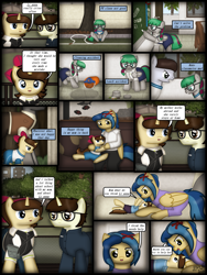 Size: 1750x2333 | Tagged: safe, artist:99999999000, oc, oc only, oc:cwe, oc:li anna, oc:mar baolin, oc:su wendi, pegasus, pony, unicorn, comic:nice to meet you, chalk, chalkboard, clothes, comic, crying, female, filly, food, male, mother, mother and child, mother and daughter, sad, tree