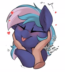Size: 1855x2048 | Tagged: safe, oc, oc only, oc:moonlight drop, pegasus, pony, blushing, eyes closed, hand, hug, love, scratches, simple background, solo, tongue out, white background