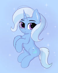 Size: 1280x1600 | Tagged: dead source, safe, artist:iiderping, trixie, pony, unicorn, g4, abstract background, blue background, chest fluff, cute, cutie mark, diatrixes, ear fluff, eyelashes, female, horn, mare, simple background, solo, tail