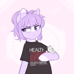 Size: 1200x1197 | Tagged: safe, artist:higgly-chan, oc, oc only, oc:mio, dog, earth pony, pony, bipedal, clothes, frown, health (band), puppy, shirt, solo