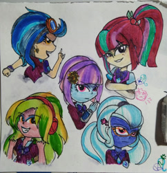 Size: 1280x1325 | Tagged: safe, artist:tong2602kn, indigo zap, lemon zest, sour sweet, sugarcoat, sunny flare, equestria girls, g4, shadow five, traditional art