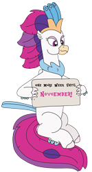 Size: 1755x3264 | Tagged: safe, artist:supahdonarudo, queen novo, classical hippogriff, hippogriff, g4, my little pony: the movie, holding, reminder, sign, simple background, sitting, transparent background