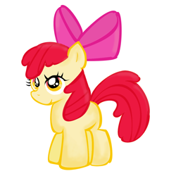Size: 1000x1000 | Tagged: safe, artist:りんかべ, apple bloom, earth pony, pony, g4, apple bloom's bow, blank flank, bow, female, filly, hair bow, orange eyes, red mane, red tail, simple background, solo, tail, white background