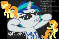 Size: 720x480 | Tagged: safe, carrot top, dj pon-3, golden harvest, vinyl scratch, earth pony, pony, unicorn, beyond her garden, g4, 2011, ^^, bipedal, brony history, eyes closed, female, green eyes, horn, lip bite, mare, mic the microphone, music, open mouth, open smile, orange mane, orange tail, pointing, raised hoof, smiling, sound, sound only, sunglasses, tail, thelivingtombstone, webm