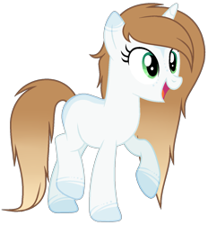 Size: 1205x1296 | Tagged: safe, artist:cindystarlight, oc, oc only, pony, unicorn, coat markings, female, full body, gradient mane, gradient tail, green eyes, horn, mare, open mouth, open smile, raised hoof, raised leg, show accurate, simple background, smiling, solo, standing, standing on two hooves, tail, transparent background, unicorn oc