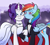 Size: 1251x1121 | Tagged: safe, artist:sicknastyjr, rainbow dash, rarity, pegasus, pony, unicorn, g4, blushing, bowtie, camera flashes, clothes, dress, duo, female, frown, holding hooves, jewelry, lesbian, mare, necklace, ship:raridash, shipping, silhouette, smiling, tuxedo, white pupils