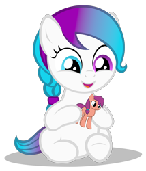 Size: 2890x3380 | Tagged: safe, alternate version, artist:strategypony, sunny starscout, oc, oc only, oc:aurora starling, earth pony, pony, g5, my little pony: a new generation, anthroponiessfm's birthday, cute, female, filly, foal, heterochromia, high res, missing accessory, ocbetes, simple background, toy, transparent background, younger