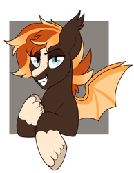 Size: 532x685 | Tagged: safe, artist:lulubell, oc, oc only, oc:jack'o'lantern, bat pony, bust, male