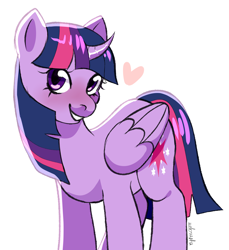 Size: 3000x3272 | Tagged: safe, artist:mokrysha, twilight sparkle, alicorn, pony, g4, cute, female, folded wings, heart, high res, mare, simple background, smiling, solo, twiabetes, twilight sparkle (alicorn), white background, wings