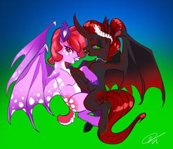 Size: 2640x2276 | Tagged: safe, artist:opalacorn, oc, oc only, oc:dawnfire, oc:void, alicorn, bat pony, bat pony alicorn, deer, pony, bat wings, deer oc, duo, high res, horn, wings