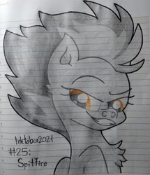 Size: 2997x3482 | Tagged: safe, artist:iceflower99, spitfire, pegasus, pony, g4, chest fluff, high res, inktober, inktober 2021, lined paper, solo, traditional art