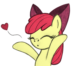 Size: 1024x915 | Tagged: safe, artist:lockerobster, color edit, edit, apple bloom, earth pony, pony, g4, adorabloom, blowing a kiss, bow, colored, cute, eyes closed, female, filly, floating heart, heart, kissing, simple background, solo, transparent background