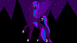Size: 2048x1152 | Tagged: safe, artist:darkgalaxy, oc, alicorn, pony, unicorn, alicorn oc, glowing, glowing wings, horn, moon, night, stars, wings