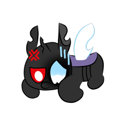 Size: 3000x3000 | Tagged: safe, artist:theunidentifiedchangeling, oc, oc only, oc:[unidentified], changeling, angry, buggo, changeling oc, digital art, heterochromia, high res, horn, looking down, lying down, male, sad, simple background, solo, transparent background, vent art, wings