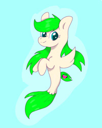 Size: 1280x1603 | Tagged: safe, artist:dexcreation, oc, oc only, pegasus, pony, seapony (g4), blue background, blue eyes, dorsal fin, fish tail, flowing mane, flowing tail, green mane, looking at you, seaponified, simple background, smiling, smiling at you, solo, species swap, tail, underwater, water, wings