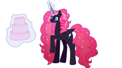 Size: 3264x1836 | Tagged: safe, artist:herusann, pinkie pie, alicorn, pony, g4, alicornified, ethereal mane, female, glowing, glowing horn, horn, levitation, magic, mare, nightmare pinkie, nightmarified, pinkiecorn, race swap, raised hoof, simple background, solo, starry mane, telekinesis, transparent background, xk-class end-of-the-world scenario