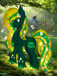 Size: 720x960 | Tagged: safe, artist:madlilon2051, oc, oc only, oc:eleanor, butterfly, earth pony, pony, earth pony oc, female, flower, flower in hair, mare, outdoors