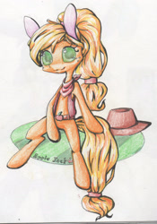 Size: 1465x2094 | Tagged: safe, artist:alcidence, part of a set, applejack, earth pony, pony, g4, applejack's hat, bandana, belt, clothes, colored pupils, cowboy hat, hat, solo, traditional art, vest, wingding eyes