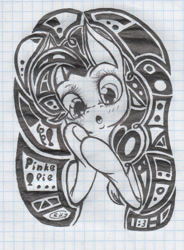 Size: 1084x1473 | Tagged: safe, artist:alcidence, pinkie pie, earth pony, pony, g4, black and white, graph paper, grayscale, ink drawing, monochrome, solo, traditional art