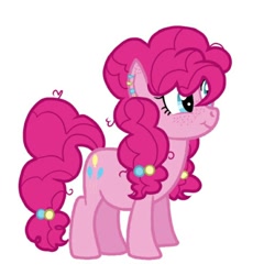 Size: 768x768 | Tagged: safe, artist:fantagekittengirl, pinkie pie, earth pony, pony, g4, :t, blue eyes, female, mare, messy mane, pink mane, pink tail, simple background, smiling, solo, standing, tail, white background