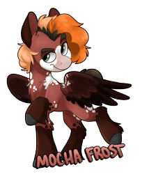 Size: 2421x2965 | Tagged: safe, artist:luximus17, oc, oc only, oc:mocha frost, pegasus, pony, bald face, blaze (coat marking), coat markings, colored wings, facial markings, female, high res, mare, markings, pegasus oc, simple background, smiling, smirk, socks (coat markings), solo, spread wings, standing on two hooves, transparent background, wings
