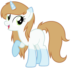 Size: 1543x1500 | Tagged: safe, artist:cindystarlight, oc, oc only, pony, unicorn, base used, brown mane, brown tail, coat markings, female, green eyes, horn, mare, open mouth, open smile, raised hoof, simple background, smiling, socks (coat markings), solo, standing, tail, transparent background, unicorn oc