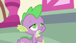 Size: 1920x1080 | Tagged: safe, screencap, spike, dragon, friendship is magic, g4, season 1, frown, lidded eyes, life, male, pencil, ponyville, shorty, solo, spikey wikey