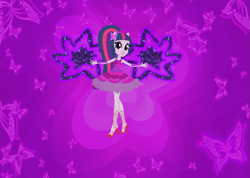 Size: 1221x869 | Tagged: safe, artist:selenaede, artist:user15432, twilight sparkle, alicorn, fairy, equestria girls, g4, alternate hairstyle, base used, butterflix, clothes, crossover, dress, fairy wings, fairyized, high heels, long hair, ponied up, ponytail, purple dress, purple wings, shoes, solo, twilight sparkle (alicorn), wings, winx, winx club, winxified