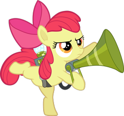 Size: 3000x2797 | Tagged: safe, artist:frownfactory, apple bloom, earth pony, pony, twittermite, bloom & gloom, g4, apple bloom's bow, bipedal, blank flank, bow, ear fluff, female, filly, frown, hair bow, high res, hoof hold, orange eyes, pest pony, red mane, red tail, simple background, solo, standing, standing on one leg, tail, transparent background, vector