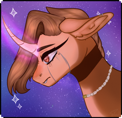 Size: 2034x1962 | Tagged: safe, artist:pokaparida, oc, oc only, pony, unicorn, bust, crying, curved horn, female, frown, glowing, glowing horn, horn, magic, magic aura, mare, solo, unicorn oc