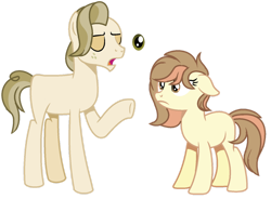 Size: 1280x942 | Tagged: safe, artist:princess-kitsune-tsu, oc, oc only, earth pony, pony, base used, brown eyes, earth pony oc, eyes closed, female, floppy ears, freckles, looking at someone, male, mare, offspring, open mouth, parent:pistachio, parent:raspberry vinaigrette, raised hoof, show accurate, simple background, stallion, standing, tail, transparent background, two toned mane, two toned tail, underhoof