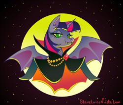 Size: 3900x3310 | Tagged: safe, artist:docwario, artist:stevetwisp, twilight sparkle, alicorn, bat pony, bat pony alicorn, pony, vampire, vampire bat pony, g4, bat ponified, bat wings, collaboration, eyebrows, eyebrows visible through hair, female, high res, horn, looking at you, race swap, smiling, smiling at you, solo, species swap, twibat, twilight sparkle (alicorn), twitober, wings