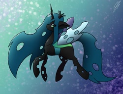 Size: 1997x1520 | Tagged: safe, artist:yanderecomet, queen chrysalis, changeling, changeling queen, g4, crown, female, gradient background, jewelry, regalia, solo