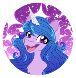 Size: 1250x1270 | Tagged: safe, artist:thehaywaiianhorse, izzy moonbow, pony, unicorn, g5, my little pony: a new generation, :3, bust, esophagus, open mouth, portrait, solo