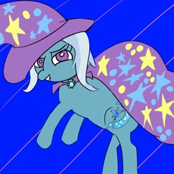 Size: 1280x1280 | Tagged: safe, artist:tiberiusmcshatsky, trixie, pony, unicorn, g4, looking at you, magician, magician outfit, simple background, smiling, solo, white pupils
