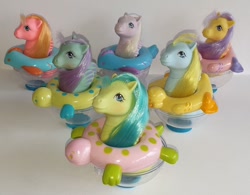 Size: 960x750 | Tagged: safe, photographer:candiedchris, backstroke, sea rider, sea shimmer, sea star, splasher, surf rider, tiny bubbles, bird, duck, fish, sea pony, turtle, g1, adorastroke, baby sea ponies, cup, cute, cutie shimmer, female, filly, inner tube, irl, photo, sea ponies, sea stawwr, splasherbetes, surfabetes, tinydorable, toy