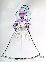 Size: 2268x3070 | Tagged: safe, artist:fude-chan-art, sugarcoat, equestria girls, g4, clothes, cute, dress, female, high res, solo, sugarcute, traditional art