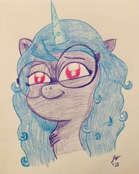 Size: 1640x2048 | Tagged: safe, artist:jesslmc16, izzy moonbow, pony, unicorn, g5, my little pony: a new generation, colored pencil drawing, cute, drawing, glasses, izzybetes, solo, traditional art